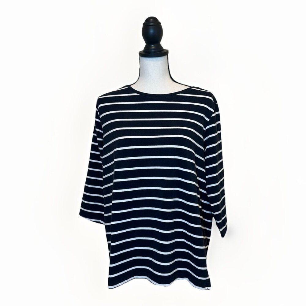 Caslon Top Women’s Size 2XL Black And White Stripe 3/4 Sleeve Cotton Spandex